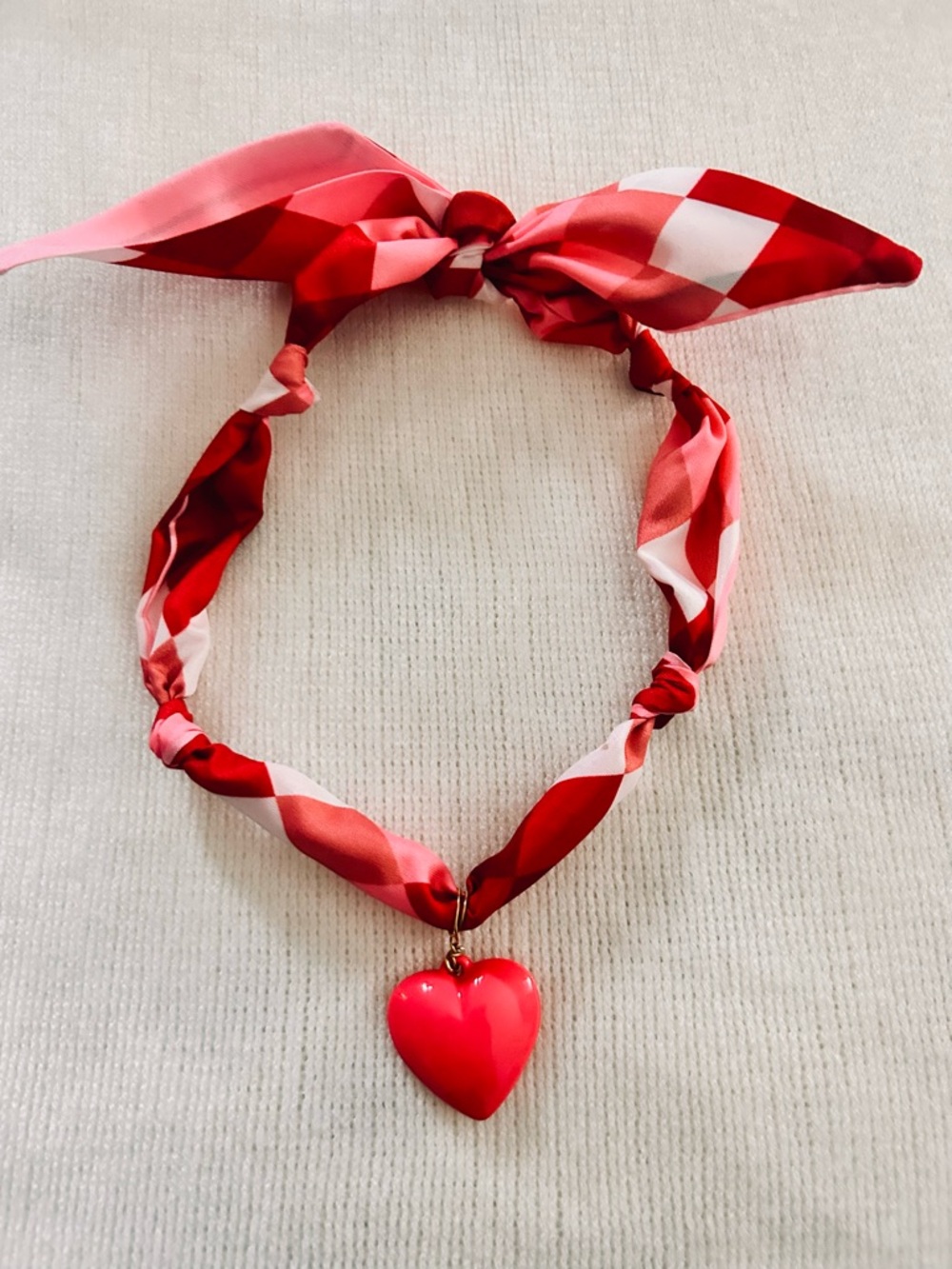 Heart Pendant Checkered Red Choker Necklace - Women Jewelry